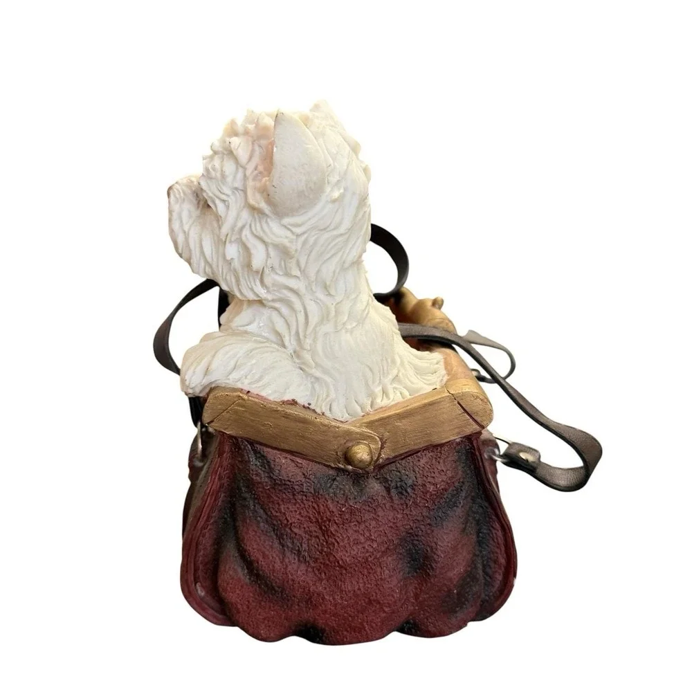 Vintage Westie Dog Purse Planter Resin Basket Faux Leather Handles Terrier Decor